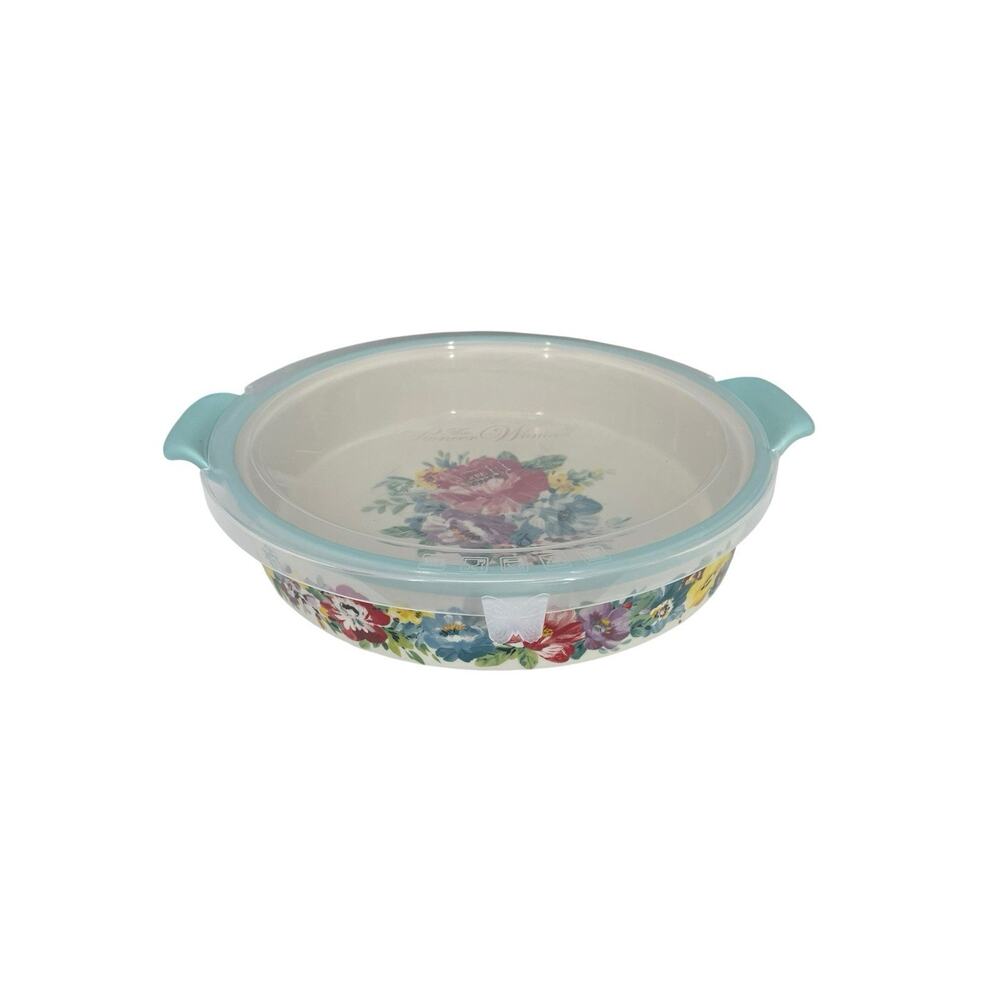 Pioneer Woman Sweet Romance 9 Inch Baking Dish Pie Plate W/ Handles & Lid